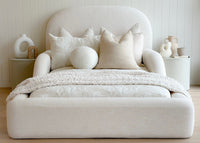 Modern kids bed with soft fabric frame and minimalist design by Kamari