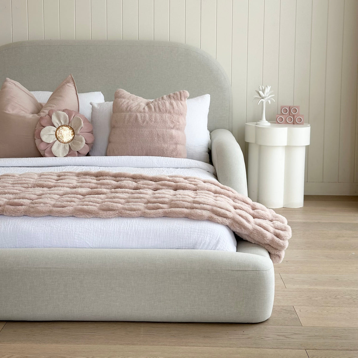 Soft Grey Childrens Bed Frame with Guard Rails