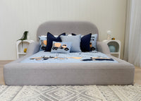 grey boucle kids bed in soft boucle fabric