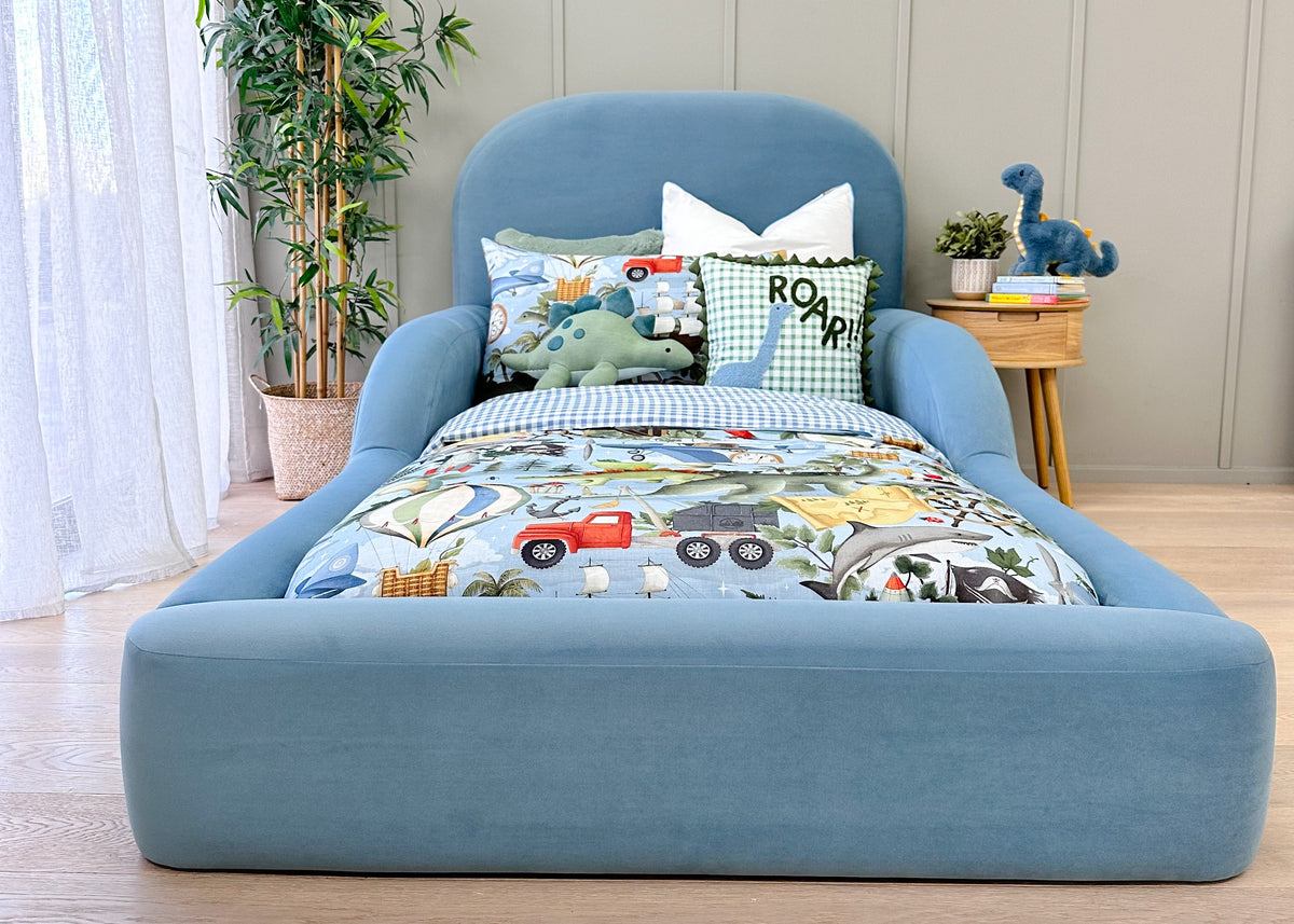 Single Size Blue Kids Bed with Guard Rails