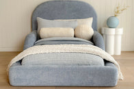 Front View of Tulum Kids bed dressed in Bunny Sky Blue