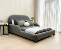 Side view of Tulum Kids Bed wshowing screw on legs dressed in Ovis Steel