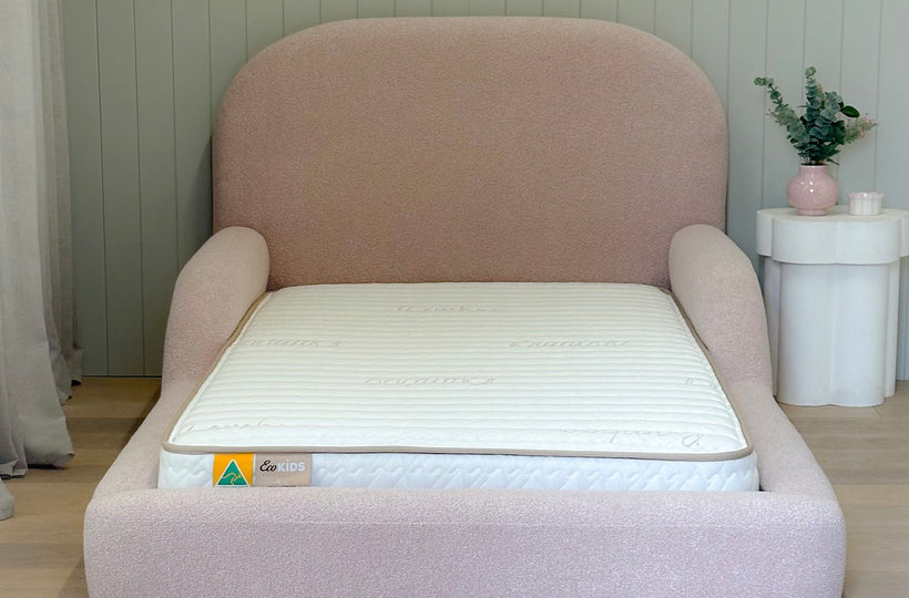 Pink boucle kids bed