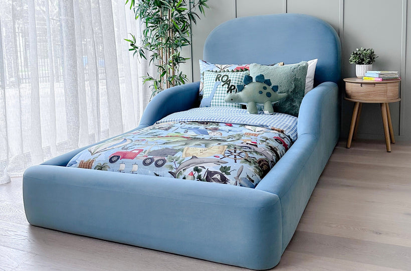 Blue Kids Bed Side View  and Low to the Floor