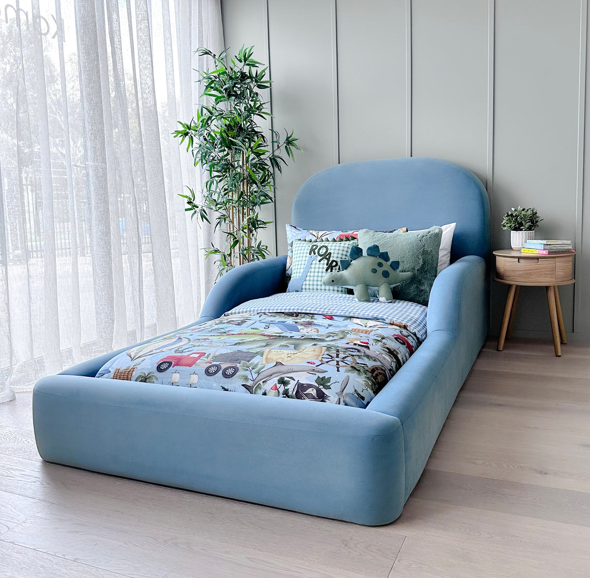 Blue Kids Bed Side View  and Low to the Floor