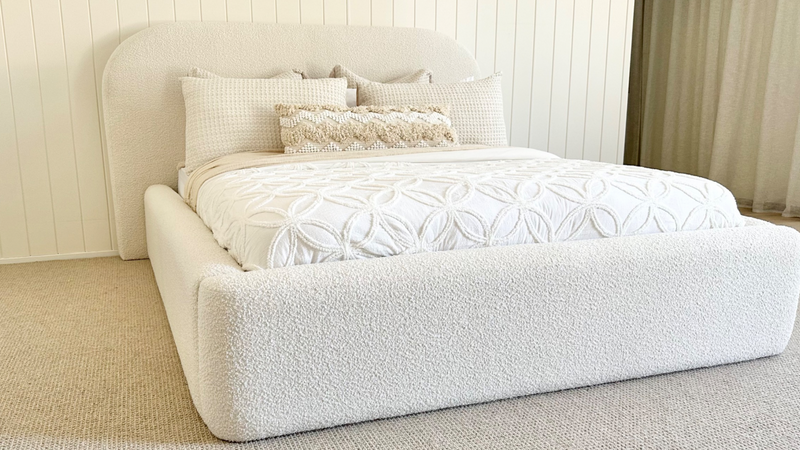 White boucle Bed