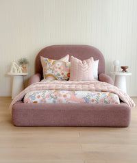 Front view of the Tulum Kids Bed by Kamari Furniture with rounded upholstered frame