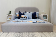 grey boucle kids bed in soft boucle fabric