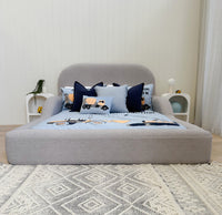 grey boucle kids bed in soft boucle fabric