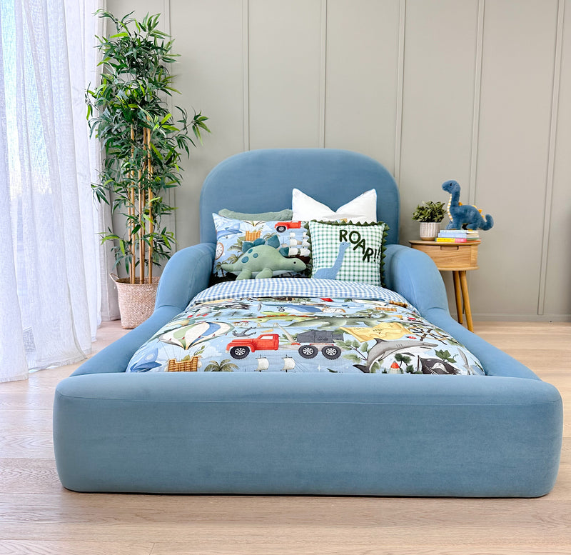 Single Size Blue Kids Bed with Guard Rails 