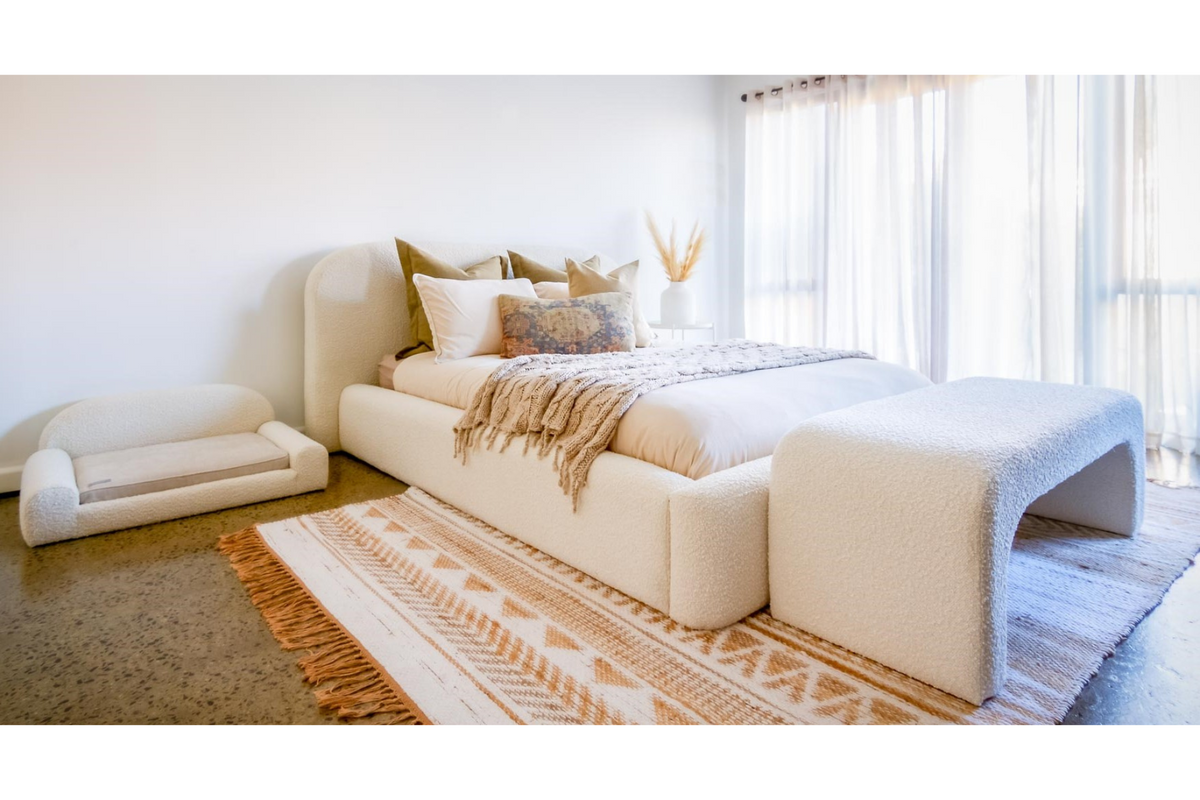 Tulum Curved Boucle Bench Kamari Furniture