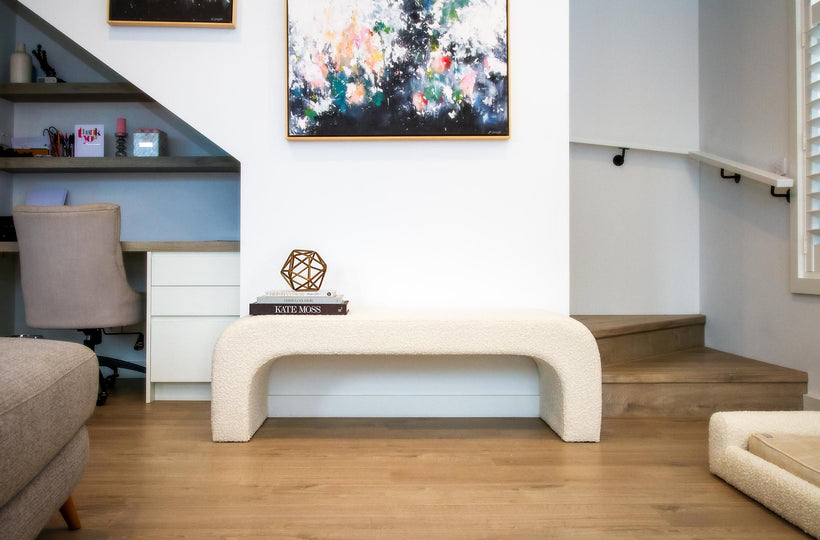 curved boucle bench